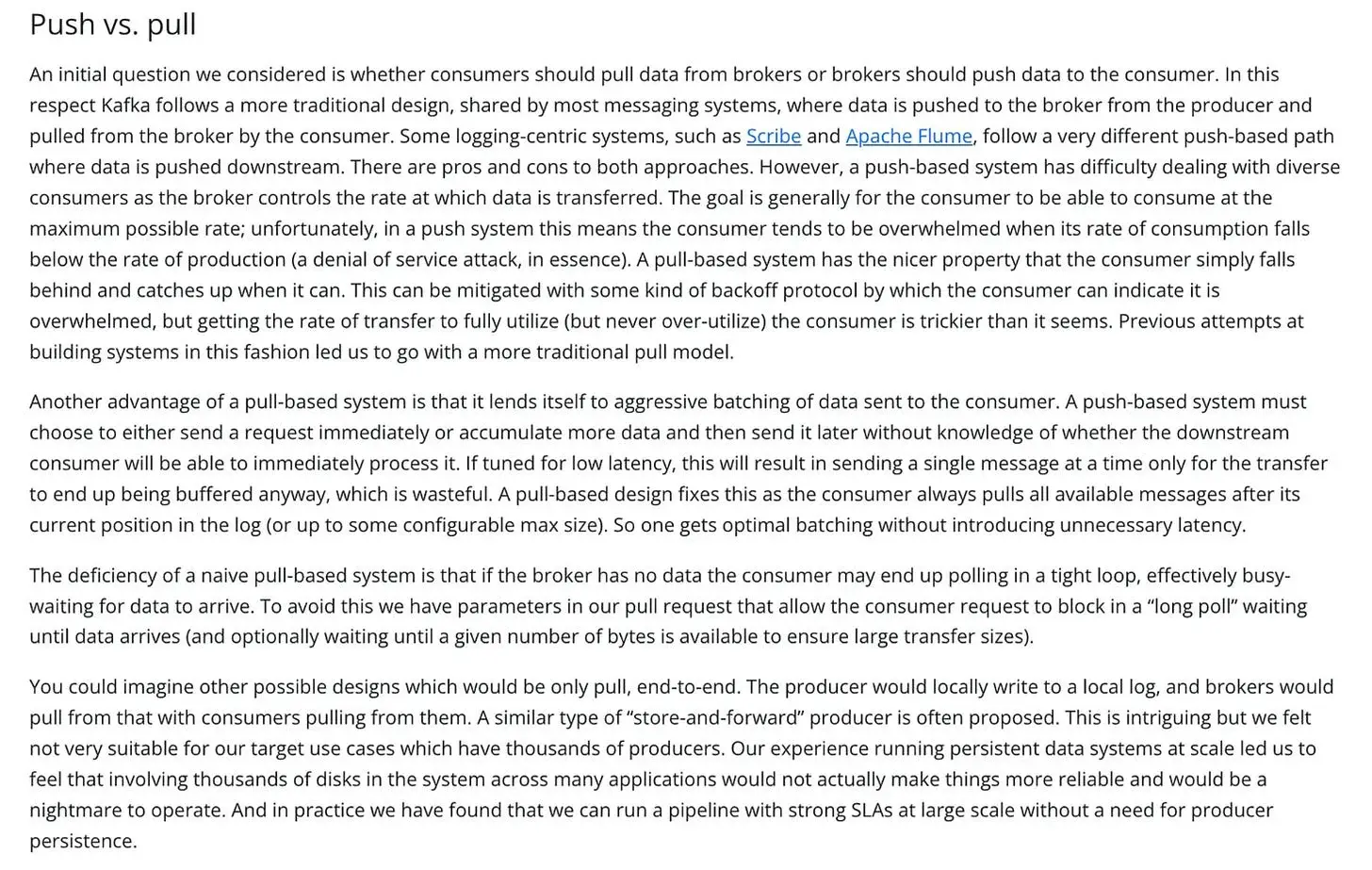 Kafka consumers pull model