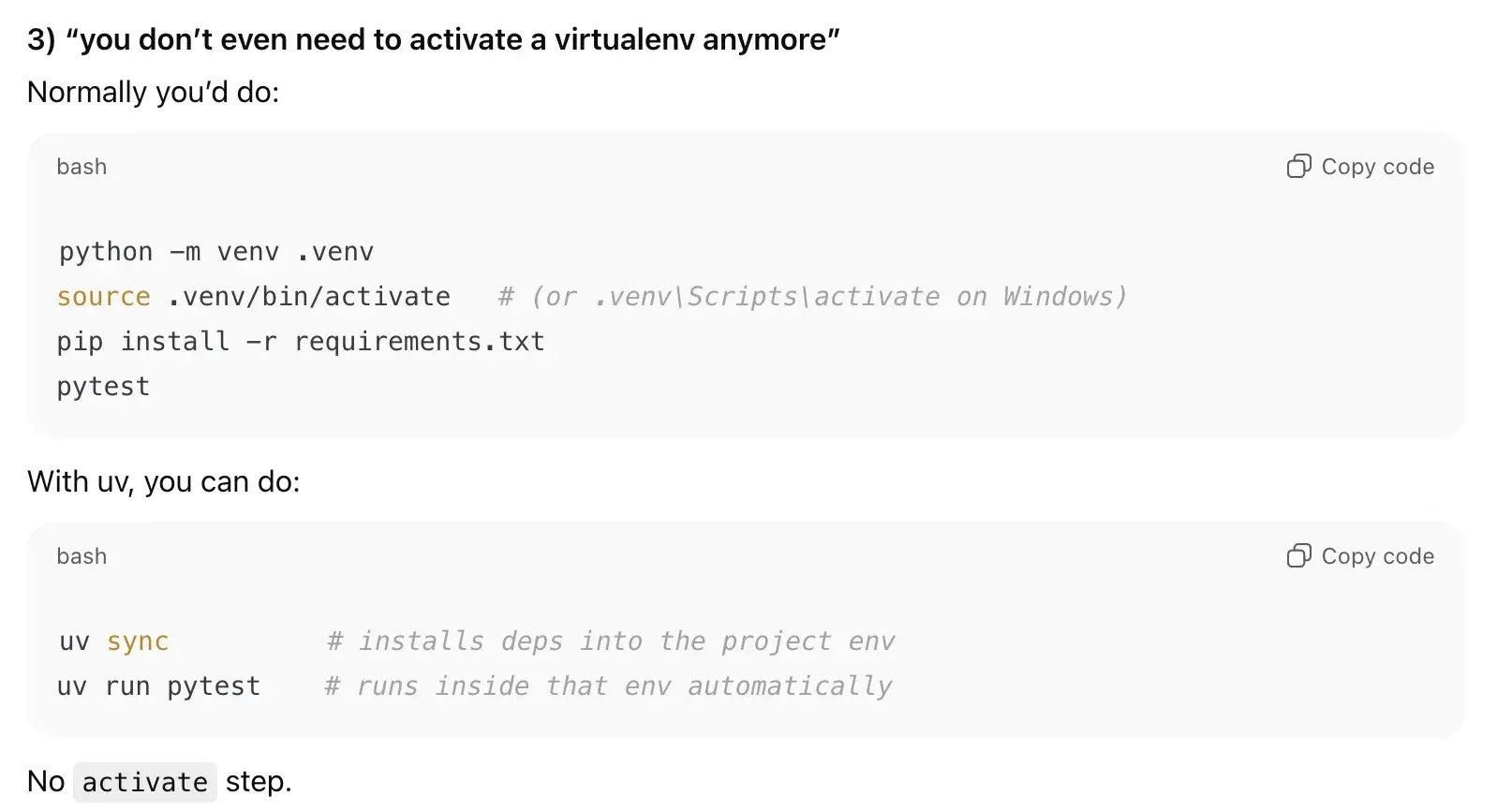 Automatic uv env example